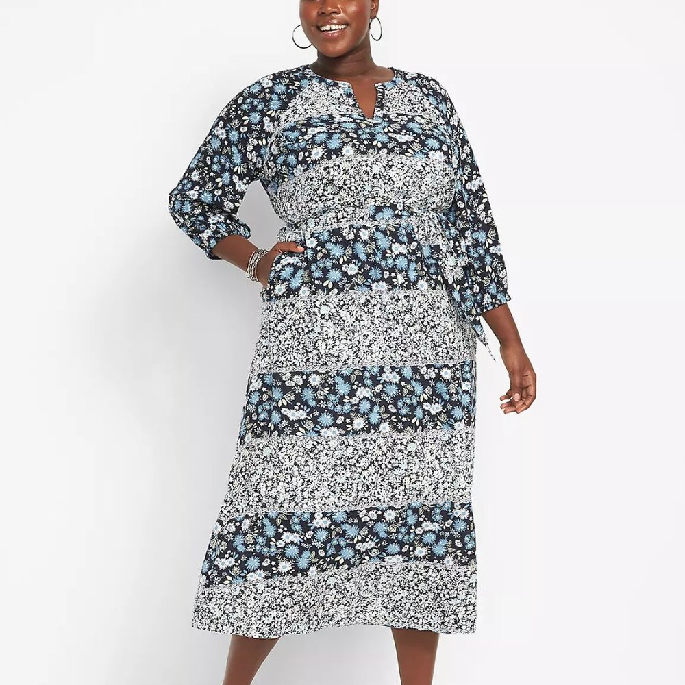 Lane Bryant Belted Daisey Patchwork Midi Dress 24